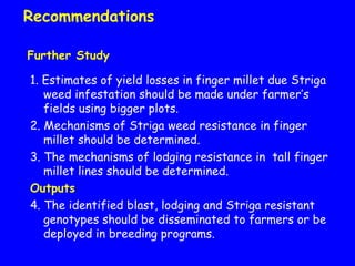 Evaluation of Kenyan finger millet accessions for Blast disease and Striga weed