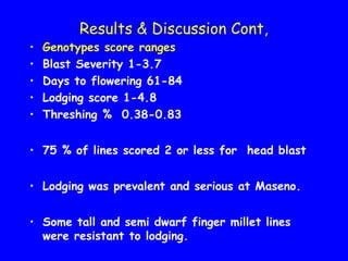 Evaluation of Kenyan finger millet accessions for Blast disease and Striga weed