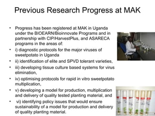 Management of SPVD: A model for production, multiplication and delivery of clean planting material in Uganda