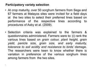 Preliminary participatory on-farm sorghum variety selection for tolerance to drought, soil acidity and striga in Western Kenya