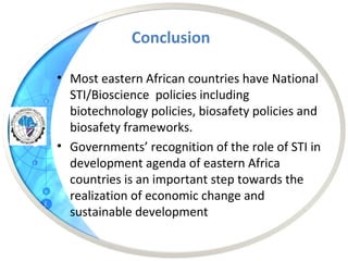 The status of science, technology and tnnovation (STI) policies in Eastern Africa