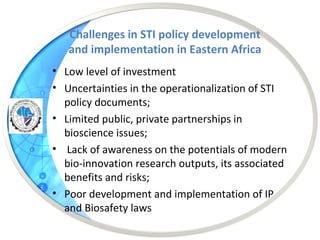 The status of science, technology and tnnovation (STI) policies in Eastern Africa