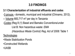 Review of policies and regulatory incentives/disincentives for development and adoption of innovations for industrial effluent management in Tanzania