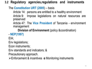 Review of policies and regulatory incentives/disincentives for development and adoption of innovations for industrial effluent management in Tanzania