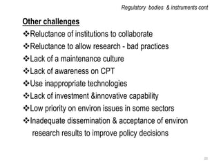 Review of policies and regulatory incentives/disincentives for development and adoption of innovations for industrial effluent management in Tanzania