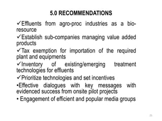 Review of policies and regulatory incentives/disincentives for development and adoption of innovations for industrial effluent management in Tanzania