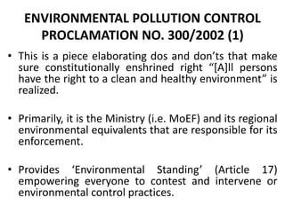 Regulation and policy incentives for innovations in industrial effluents management in Ethiopia