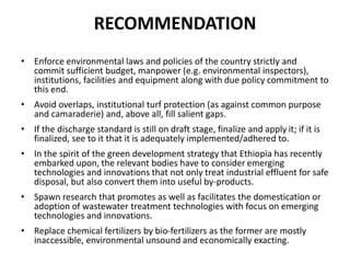 Regulation and policy incentives for innovations in industrial effluents management in Ethiopia