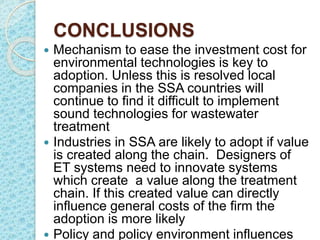 Development and deployment of industrial effluent treatment systems in sub-Saharan Africa: Opportunities and challenges