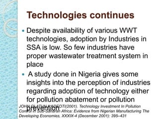Development and deployment of industrial effluent treatment systems in sub-Saharan Africa: Opportunities and challenges