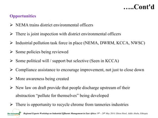 Review of policies, regulations and standards and incentives/disincentives for adoption of new effluent management technologies in the agro process industry in Uganda