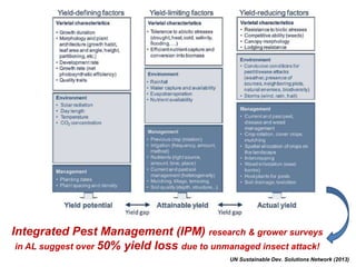 UN Sustainable Dev. Solutions Network (2013)
Integrated Pest Management (IPM) research & grower surveys
in AL suggest over 50% yield loss due to unmanaged insect attack!
 