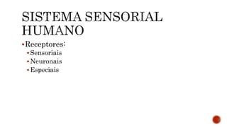 Receptores:
Sensoriais
Neuronais
Especiais
 
