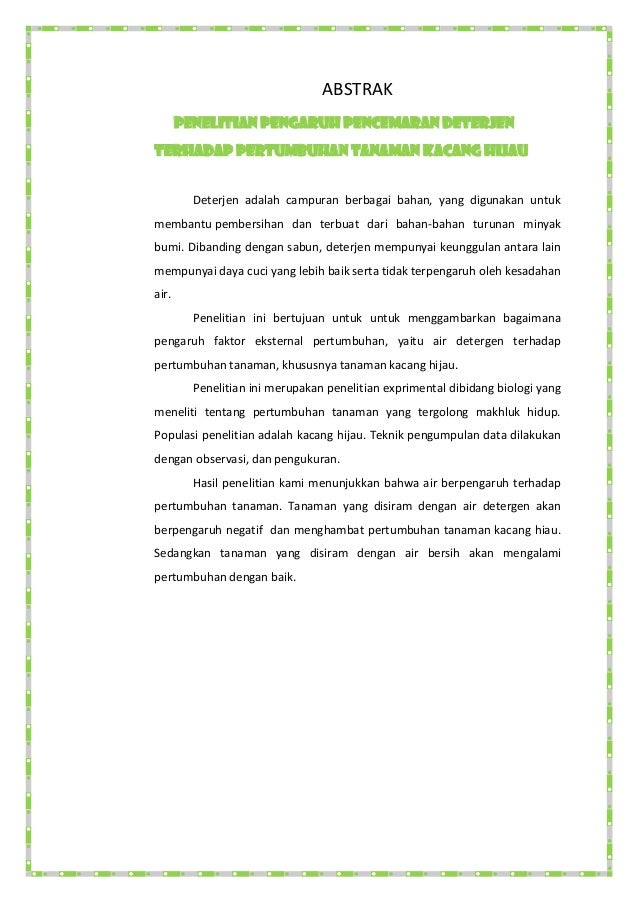 Penelitian pengaruh pencemaran deterjen terhadap pertumbuhan tanaman