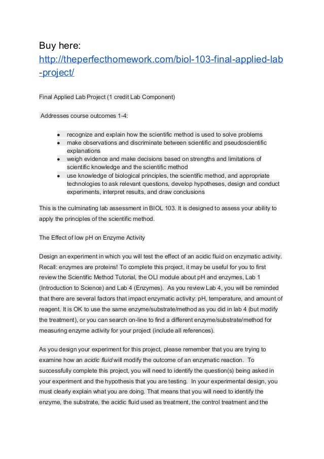 BIOL 103 FINAL APPLIED LAB PROJECT