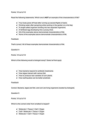 BIOL 103 INTRODUCTION TO BIOLOGY QUIZ | PDF