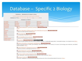 Database -- Specific 2 Biology
 