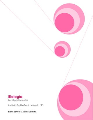 Biología
Los oligoelementos

Instituto Espíritu Santo. 4to año “B”.

Evelyn Santucho, Aldana Deldotto
 