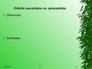Célula eucariota vs. procariota Diferencias: Similitudes: 