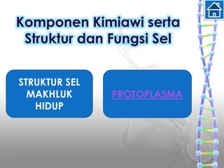 Komponen Kimiawi serta
Struktur dan Fungsi Sel
STRUKTUR SEL
MAKHLUK
HIDUP
PROTOPLASMA
 