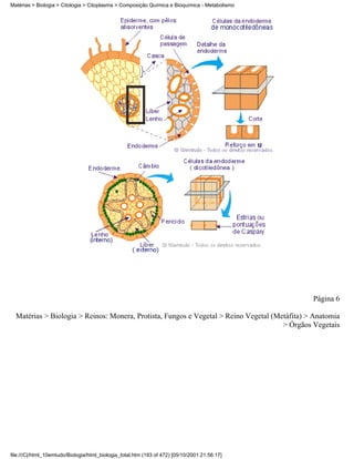 Matérias > Biologia > Citologia > Citoplasma > Composição Química e Bioquímica - Metabolismo




                                                                                               Página 6

  Matérias > Biologia > Reinos: Monera, Protista, Fungos e Vegetal > Reino Vegetal (Metáfita) > Anatomia
                                                                                      > Órgãos Vegetais




file:///C|/html_10emtudo/Biologia/html_biologia_total.htm (193 of 472) [05/10/2001 21:56:17]
 