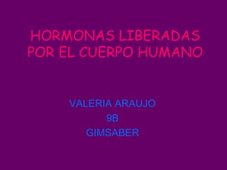HORMONAS LIBERADAS
POR EL CUERPO HUMANO
VALERIA ARAUJO
9B
GIMSABER
 
