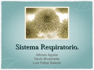 Sistema Respiratorio.Sistema Respiratorio.
Alfonso Aguilar
Kevin Bruschetta
Luis Felipe Salazar
 