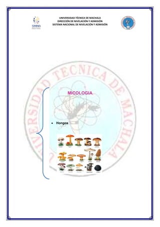 UNIVERSIDAD TÉCNICA DE MACHALA
DIRECCIÓN DE NIVELACIÓN Y ADMISIÓN
SISTEMA NACIONAL DE NIVELACIÓN Y ADMISIÓN
MICOLOGIA
Hongos
 