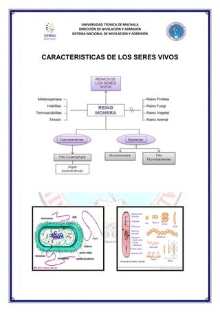 UNIVERSIDAD TÉCNICA DE MACHALA
DIRECCIÓN DE NIVELACIÓN Y ADMISIÓN
SISTEMA NACIONAL DE NIVELACIÓN Y ADMISIÓN
CARACTERISTICAS DE LOS SERES VIVOS
 