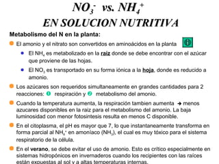 NUTRICION NONUTRICION NO33
--
vs. NHvs. NH44
++
NO3
-
NH4
+
La absorción de
nitratos estimula
la absorción de
cationes
Blo...