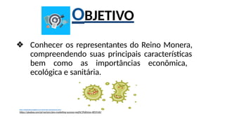 ❖ Conhecer os representantes do Reino Monera,
compreendendo suas principais características
bem como as importâncias econômica,
ecológica e sanitária.
https://thebluediamondgallery.com/hand-held-card/b/bacteria.html
https://pixabay.com/pt/vectors/alvo-marketing-sucesso-neg%C3%B3cios-4859140/
OBJETIVO
 