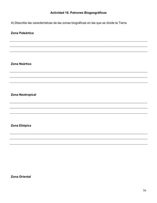 Actividad 16. Patrones Biogeográficos


A) Describe las características de las zonas biográficas en las que se divide la Tierra


Zona Paleártica




Zona Neártica




Zona Neotropical




Zona Etiópica




Zona Oriental



                                                                                          56
 