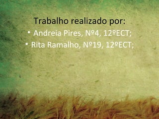 Trabalho realizado por:
 • Andreia Pires, Nº4, 12ºECT;
• Rita Ramalho, Nº19, 12ºECT;
 