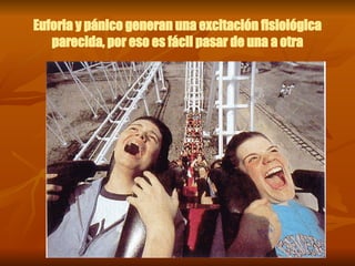 Euforia y pánico generan una excitación fisiológica
parecida, por eso es fácil pasar de una a otra
 