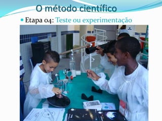 O método científico
 Etapa 04: Teste ou experimentação
 