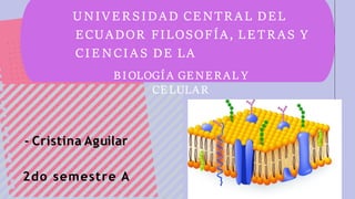 UNIVERSIDAD CENTRAL DEL
ECUADOR FILOSOFÍA, LETRAS Y
CIENCIAS DE LA
BIOLOGÍA GENERALY
CELULAR
- Cristina Aguilar
2do semestre A
 