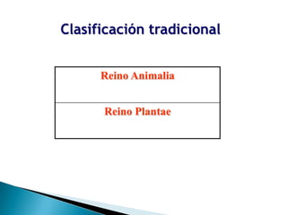 Clasificación tradicional


      Reino Animalia


      Reino Plantae
 