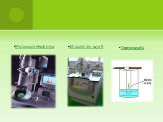 •Microscopía electrónica   •difracción de rayos X   •Cromatografía
 