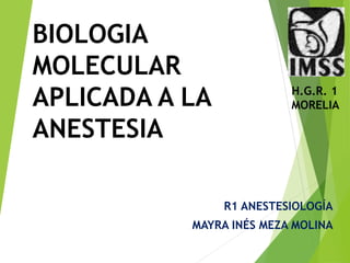 BIOLOGIA
MOLECULAR
APLICADA A LA
ANESTESIA
R1 ANESTESIOLOGÍA
MAYRA INÉS MEZA MOLINA
H.G.R. 1
MORELIA
 