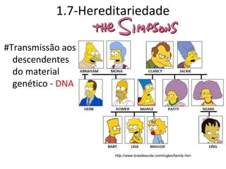 1.7-Hereditariedade

#Transmissão aos
  descendentes
  do material
  genético - DNA




                    http://www.brasilescola.com/ingles/family.htm
 