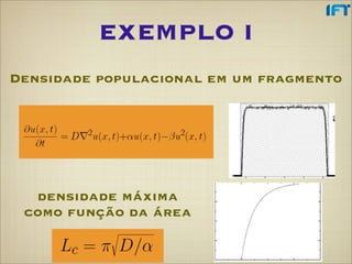 EXEMPLO I
Densidade populacional em um fragmento




  densidade máxima
 como função da área
 
