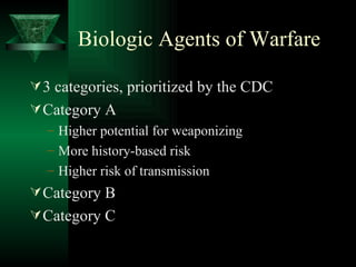 Biologic Agents of Warfare ,[object Object],[object Object],[object Object],[object Object],[object Object],[object Object],[object Object]