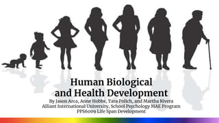 Human Biological
and Health Development
By Jason Arca, Anne Hobbs, Tara Polich, and Martha Rivera
Alliant International University, School Psychology MAE Program
PPS6009 Life Span Development
 