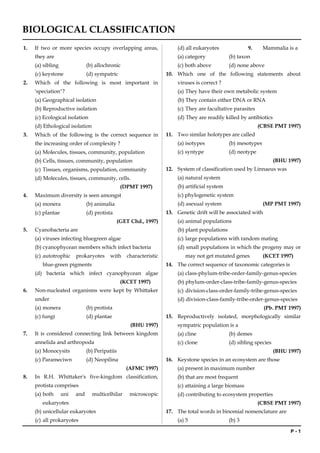 Biological classification mcq | DOC | Biological Sciences | Science