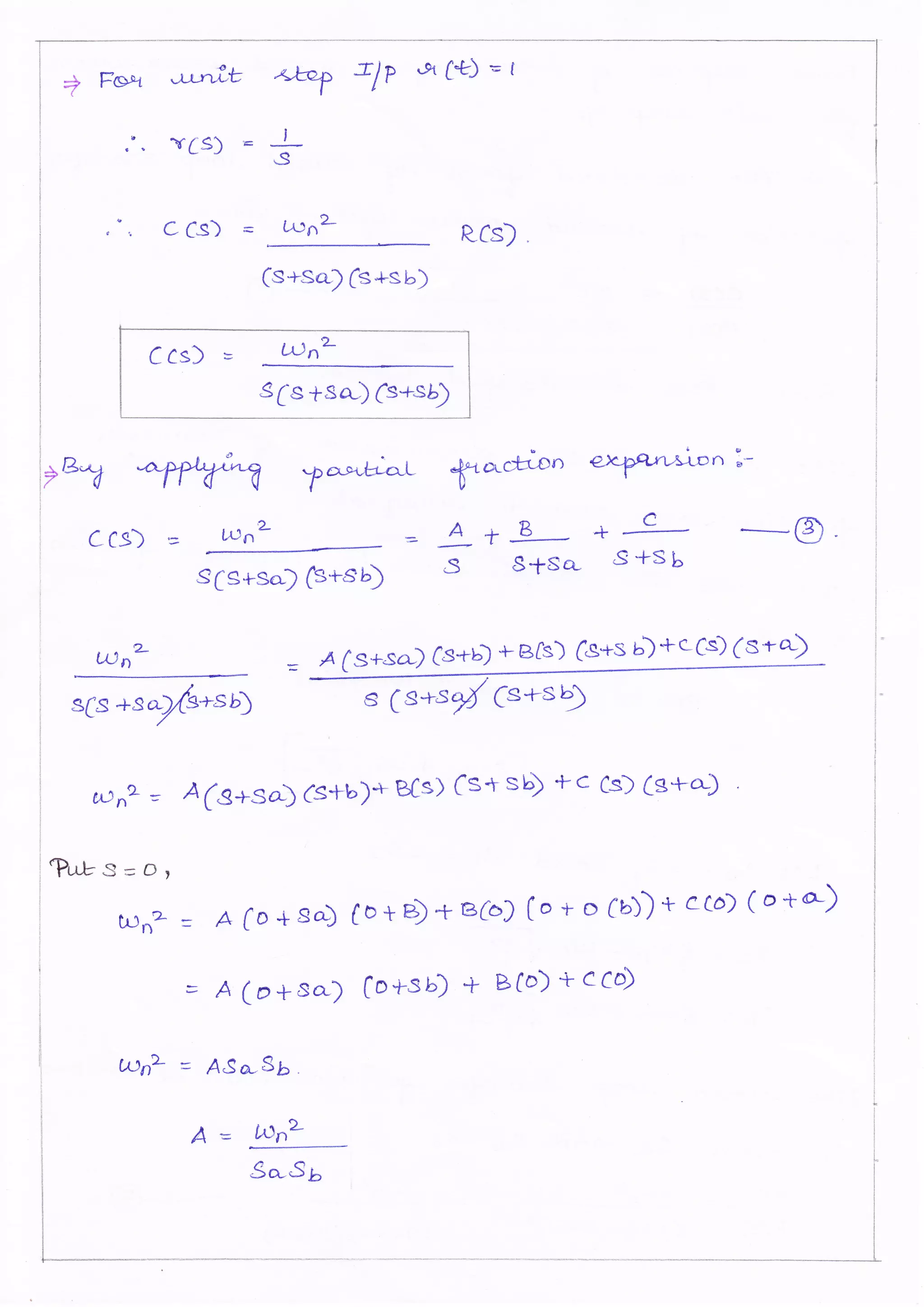 CCS) = t.t:nt R-Cs)
(s+sa) G+sb)
Ccs) =
uJr,*
sCs +sa) G-*sb)
?B*i ? *fir-ra.cLt^on
CCS) ? tfrnL
,tt
otr
-J- B
S*se-
n
C
s+sb
e
B
7L
s
rrrn* = A[o+S,a-) {DtB)+Bd5) [o*oCb))+ cco) ( o+o-)
= A(o+sa-) [o+sb)
(ilnL = ASa-Sb
+ Bto) + ccD)
s[s+s*) (s{r-.sb)
tiln* E za (s+sa) Cs+u) *e[=) C** D*"O (""")
scs +s */s*sb) a Cs-hs { Cs-rs)
t...nl = A(s+sa-) Cs+b)-r ecs) cst sE r-c cs) c*+a;
3r;s= o,
 