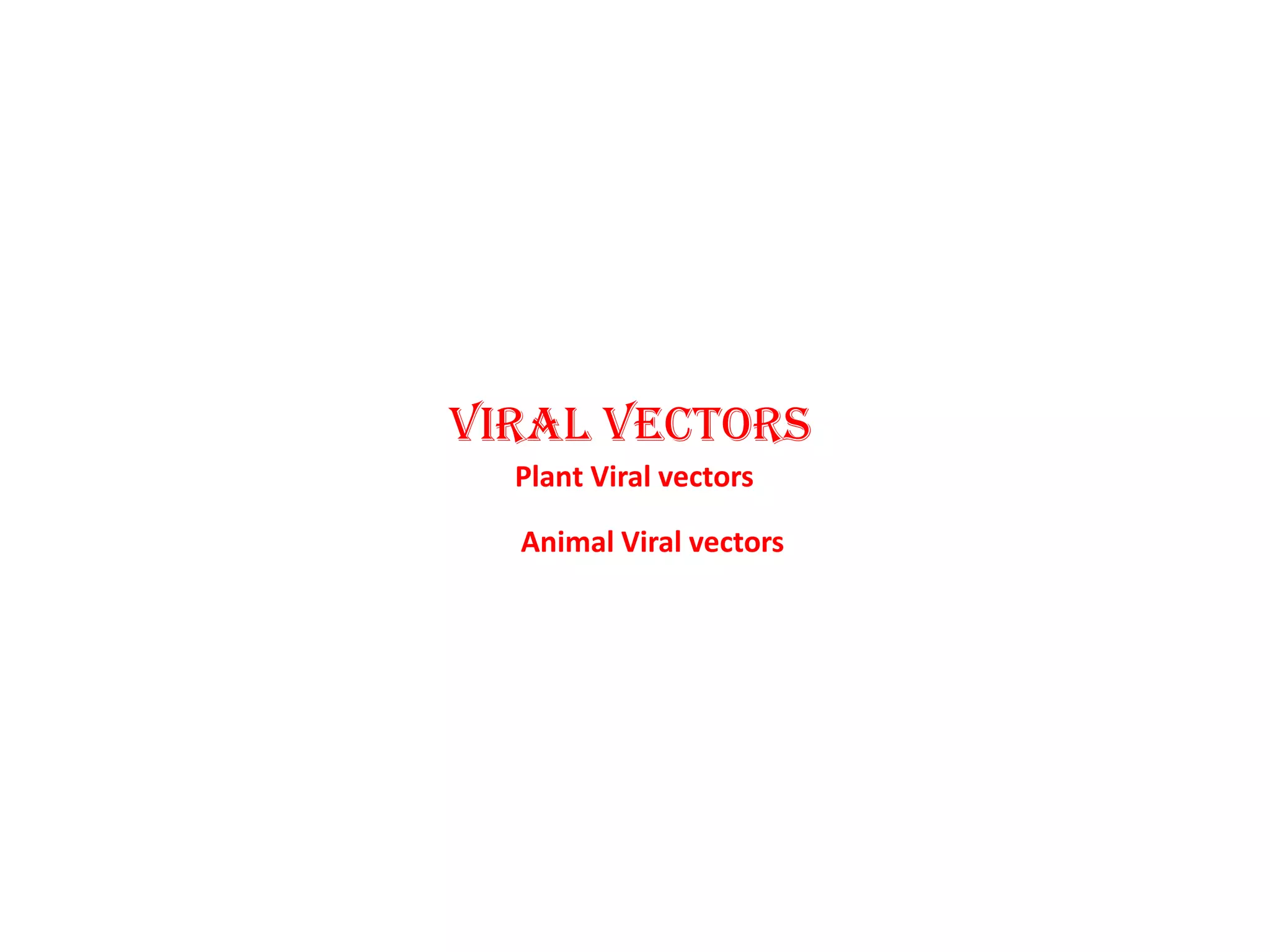 Viral vectors
Plant Viral vectors
Animal Viral vectors
 