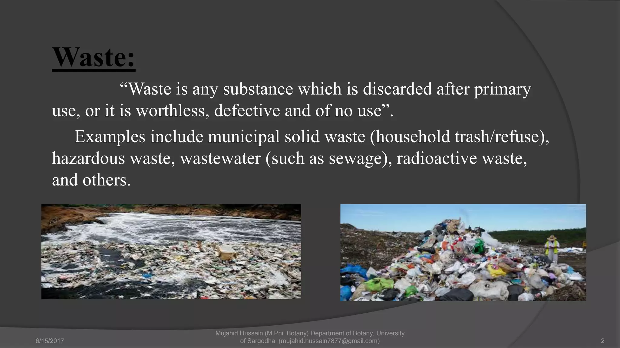Biological methods of waste disposal. mujahid hussain | PPTX