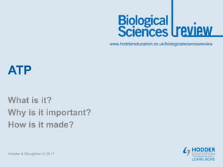 www.hoddereducation.co.uk/biologicalsciencesreview
ATP
What is it?
Why is it important?
How is it made?
Hodder & Stoughton © 2017
 