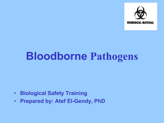Bloodborne Pathogens
• Biological Safety Training
• Prepared by: Atef El-Gendy, PhD
 