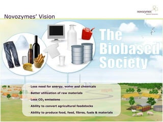 Novozymes’ Vision




        • Less need for energy, water and chemicals

        • Better utilization of raw materials

        • Less CO2 emissions

        • Ability to convert agricultural feedstocks

        • Ability to produce food, feed, fibres, fuels & materials

                                                                     7
 
